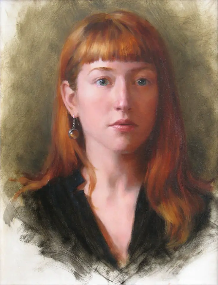 Girl With the Tigers Eye Earring, Norell painted by Suzann Beck, oil on canvas