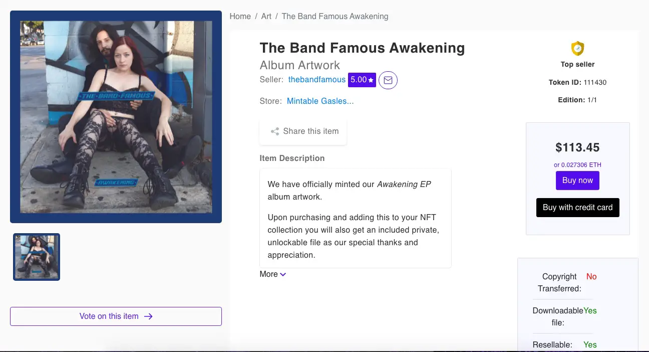 Check out the official NFT of The Band Famous Awakening EP Album Cover with Unlockable Track!